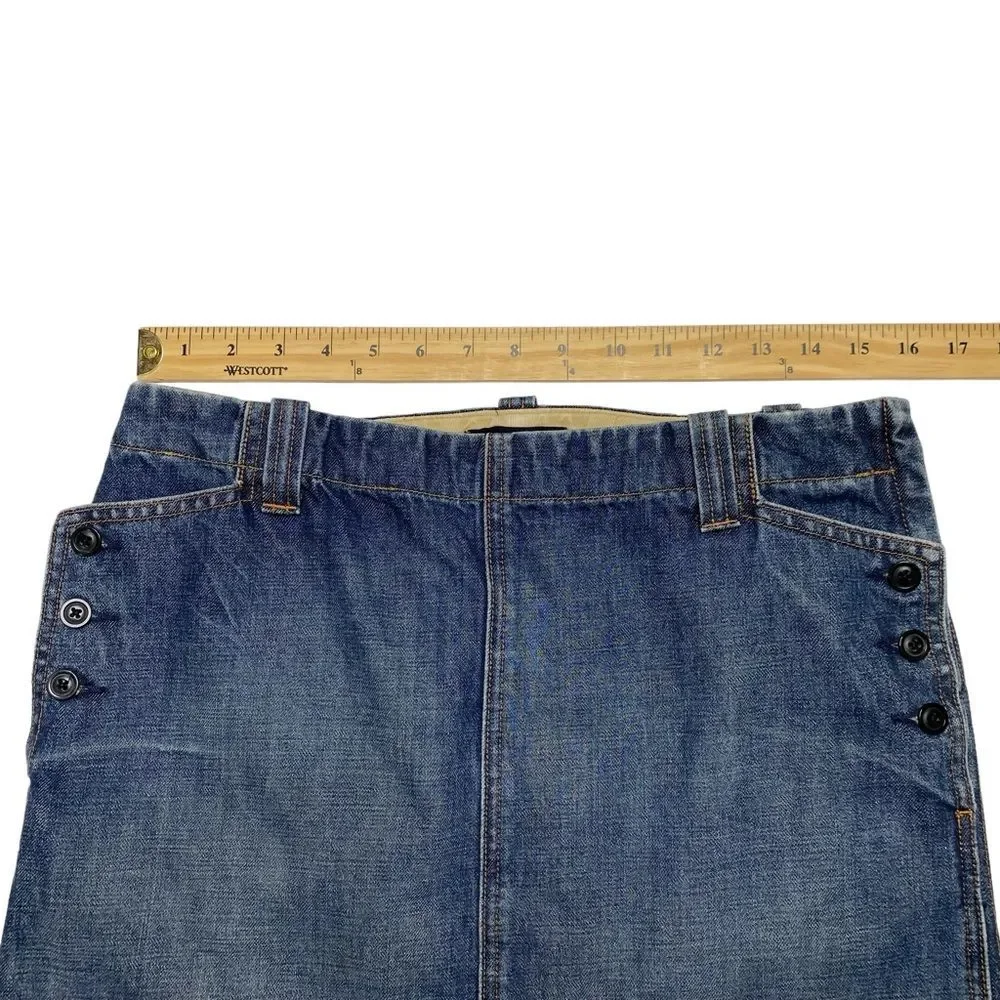J Crew Denim Mini Skirt Side Buttons Pockets Side Zip Blue Sz 8
